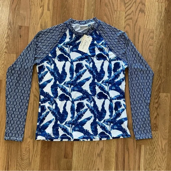 Cabana Life NWT Blue Palms Rashguard and swim skirt set Size XL - Picture 2 of 11